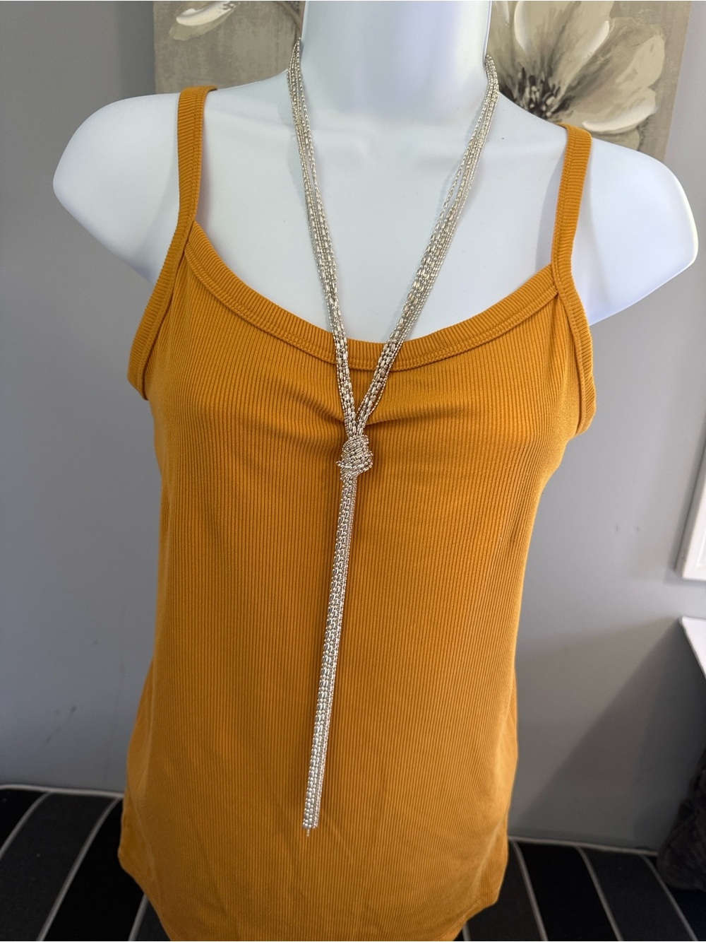 Mustard Ribbed Tank Top - Women's Spaghetti Strap Cami